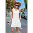 thumbnail image 6 of Ladies Solid Color Sleeveless V-Neck Pocket Dress White L, 6 of 7