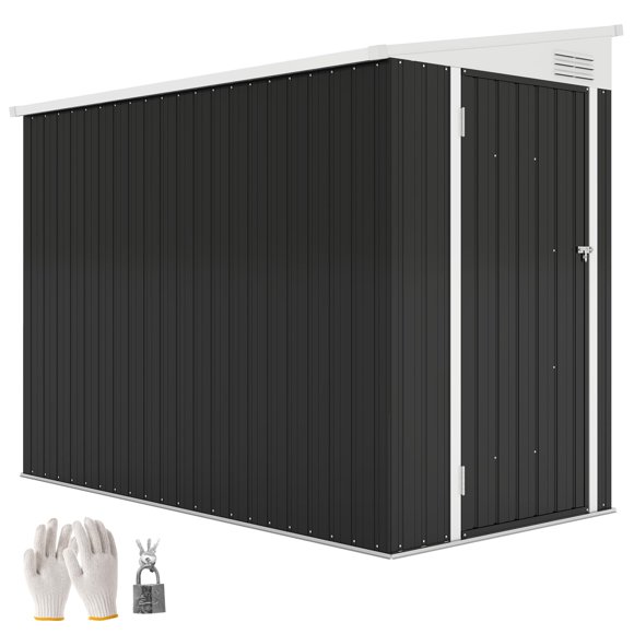 Outsunny 4' x 8' Lean to Outdoor Shed with Lock, Dark Grey