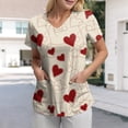 thumbnail image 2 of felwors Womens V Neck Printed Scrub Tops Plus Size Medical Nursing Tops Scrubs with Pocket (Red, L), 2 of 5