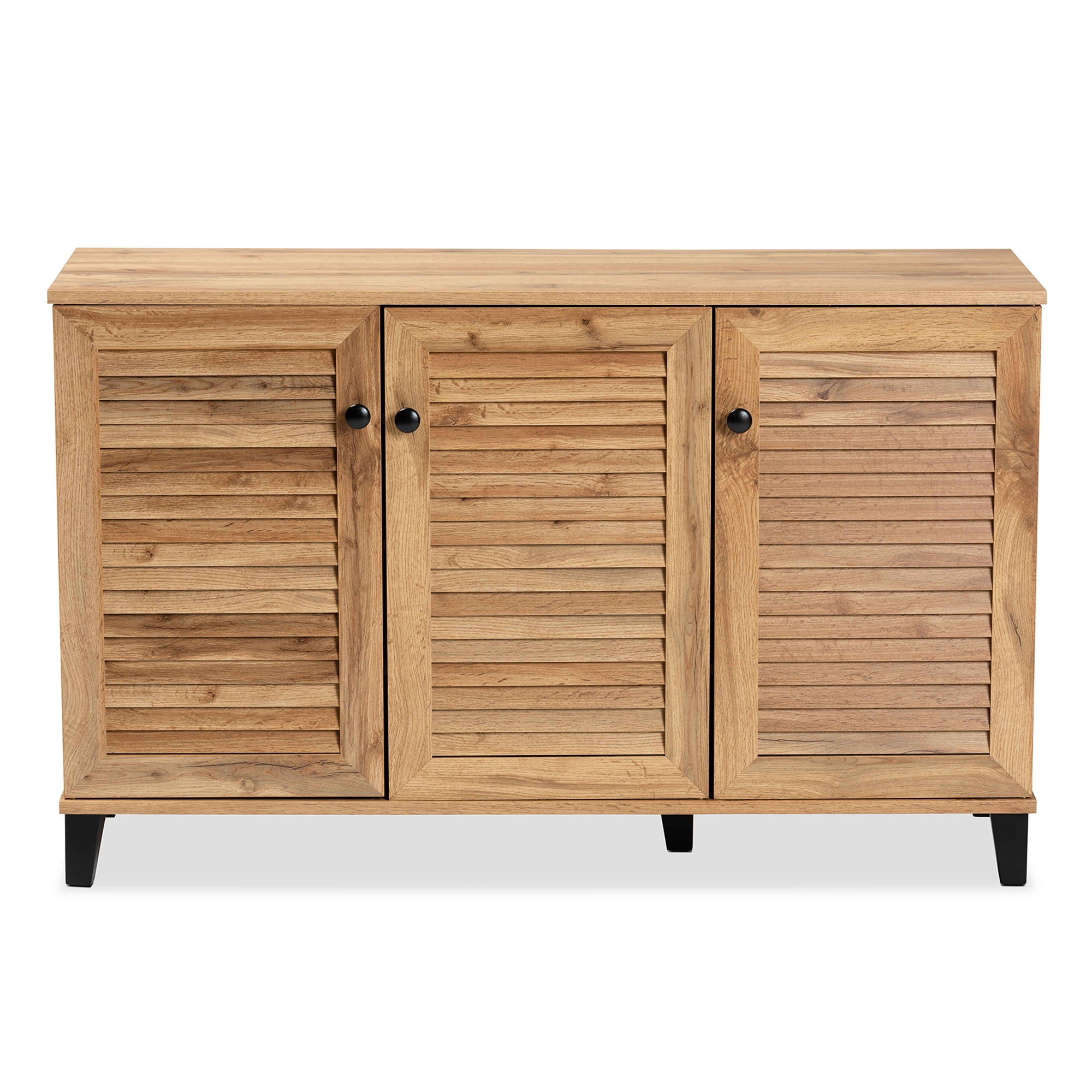 Baxton Studio Coolidge Modern and Contemporary Oak Brown Finished Wood 3-Door Shoe Storage Cabinet