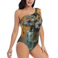 thumbnail image 3 of Rateoe Charming Daisy Bouquet Art Pattern Women One Piece Swimsuits Tummy Control One Shoulder Bathing Suits Ruffle Swimwear-, 3 of 6