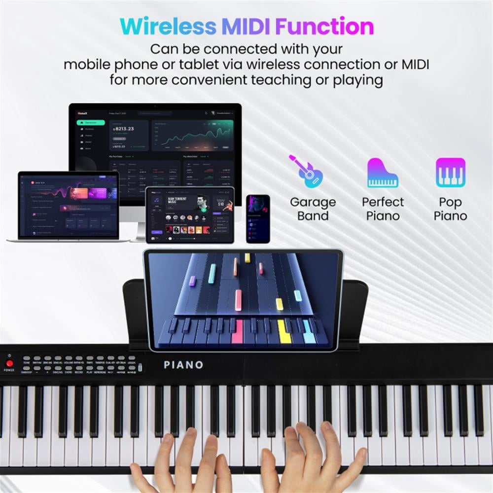 GVN Piano,88 Key Foldable Electric Keyboard Piano with Wireless MIDI and Dual Speakers-Black