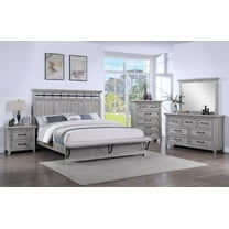 Unique 5pc Light Gray Finish Queen Size Panel Built-in Bench Bed Set Solid Wood Bedroom Furniture