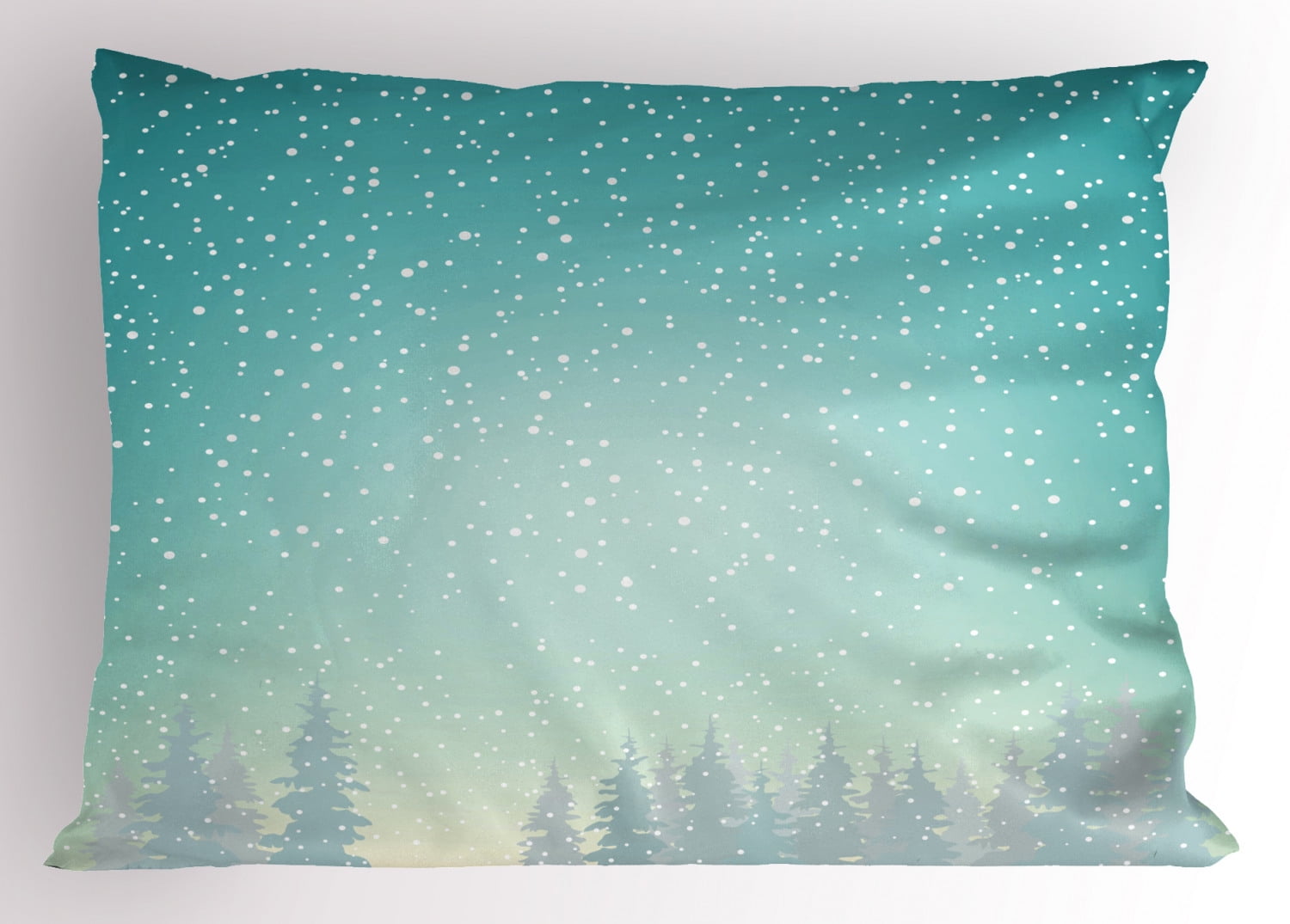 Winter Pillow Sham Snow Falls on the Spruce Forest Fir Trees Seasonal Nature Woods Icy Cold Xmas, Decorative Standard Size Printed Pillowcase, 26 X 20 Inches, Turquoise White, by Ambesonne