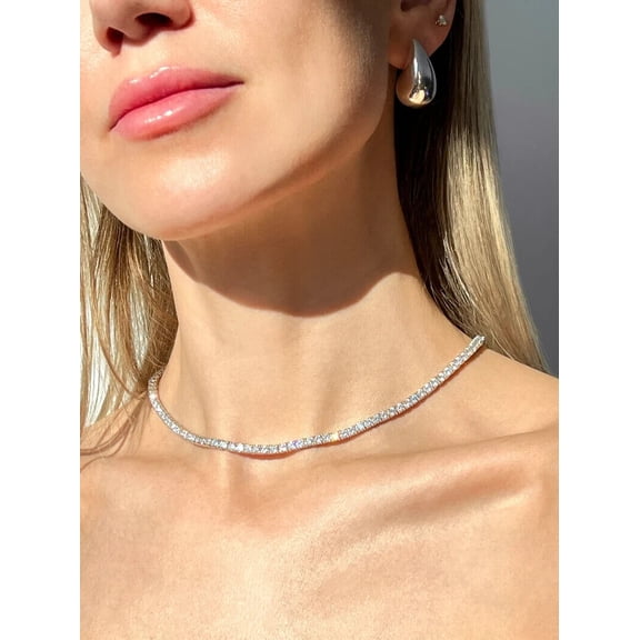 16CT Round Cut Created Diamond Women's Tennis Necklace 14k White Gold Plated