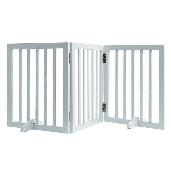 KFFKFF 24x60 inch Free Standing Dog Gate Freestanding Pet Gate Foldable White