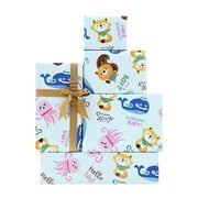 Its a Boy PresNok Wrapping Paper, Cute Squirrels Fox Sharks Animals Printed Baby Boy Wrapping Paper, Hello Weclome Baby Gift Wrap with Ribbon for Newborn Infant Baby Shower Birthday Celebration