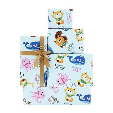 Its a Boy PresNok Wrapping Paper, Cute Squirrels Fox Sharks Animals Printed Baby Boy Wrapping Paper, Hello Weclome Baby Gift Wrap with Ribbon for Newborn Infant Baby Shower Birthday Celebration