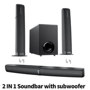 Sound Bar for Smart TV, Soundbar with Wired & Wireless Connect, Auto Volume Boost, ARC/Optical/AUX Cables & Remote, 2in 1 Separable Soundbar Speaker, with Infrared Remote Control