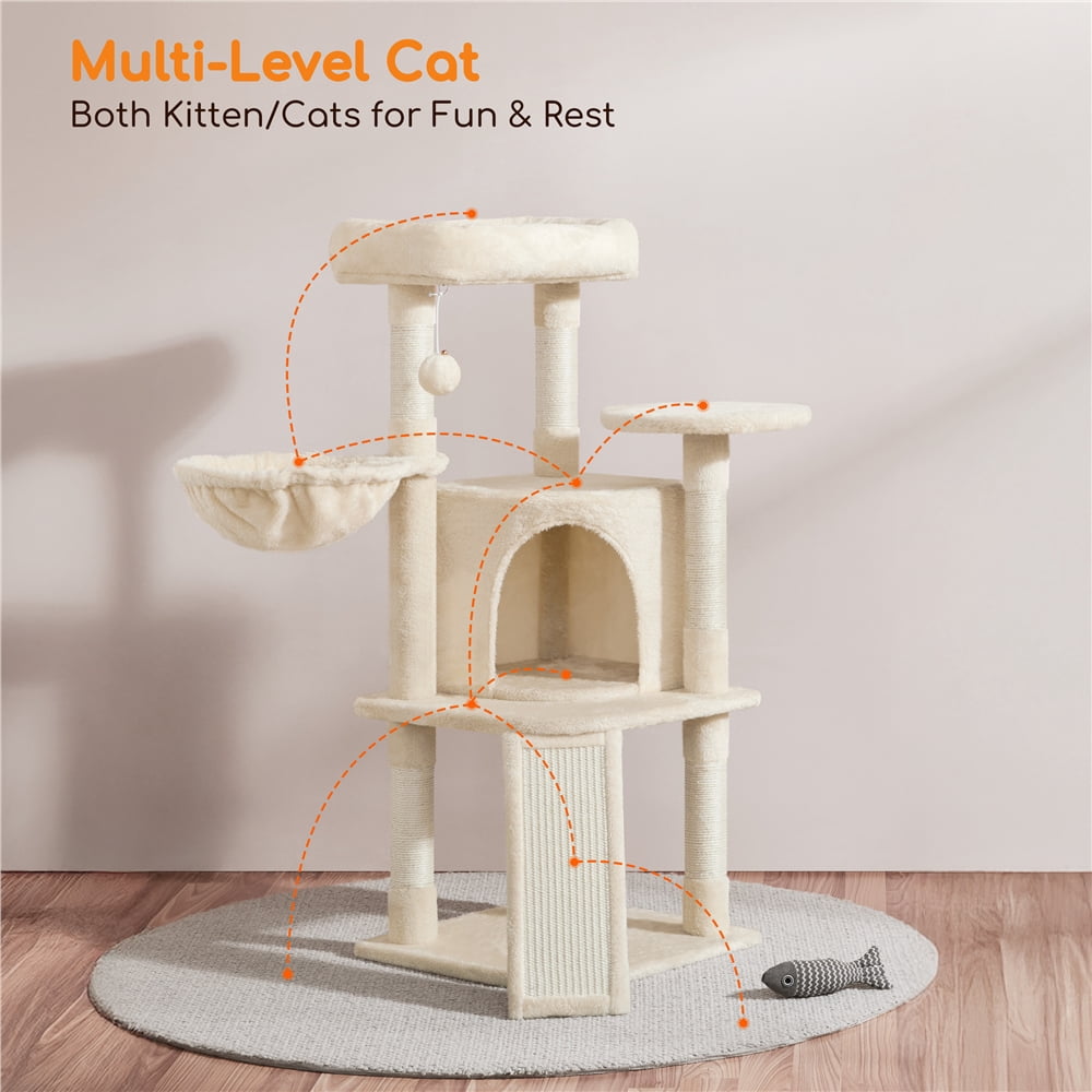 Yaheetech 42″H Big Condo Cat Tree with Scratching Post for Kittens, Beige