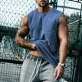 thumbnail image 2 of BV0FAR Sleeveless Tank Tops for Men Summer Sleeveless Henley Tanks Relaxed Fit Workout Muscle Shirt Oversized Drop Arm Top Blue L, 2 of 5