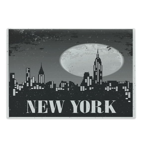 NYC Scene Cutting Board, Typography Illustrated in a Grunge Style Nighttime City Setting, Decorative Tempered Glass Cutting and Serving Board, in 3 Sizes, by Ambesonne