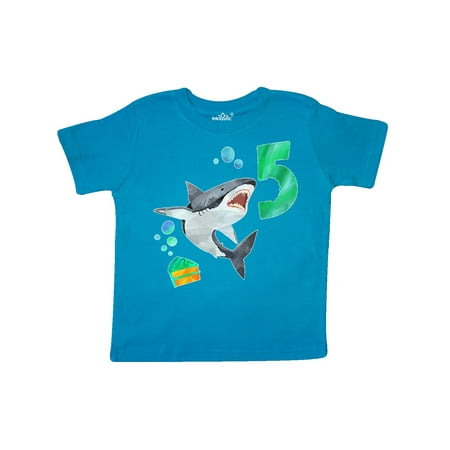 

Inktastic Fifth Birthday Shark with Cake Gift Toddler Boy or Toddler Girl T-Shirt