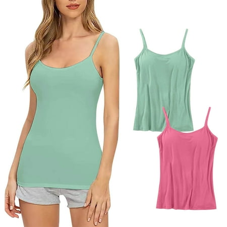 Bigersell Full-Coverage Wirefree Bra Trendy 2024 Women s 2pc Daily Sling with Chest Pad Camisole Shelf Bra Spaghetti Straps Tank Tops Lace Bra Style F-470 Green 5XL