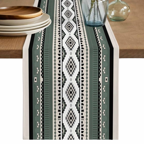 Table Runner 72 Inches Long for Kitchen Dining, Sage Green Boho Dresser Scarf Farmhouse, Dining Table Decorations for Wedding/Parties, Vintage Ethnic Tribe Retro Abstract Art 18 x 72 In