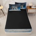 thumbnail image 4 of Castle Fairy Wildlife Deer Zipper Twin Comforter Sets with Fitted Sheet and 2 Pillowcases,Winter Dark Woodland Zipper Bedding Set,Blue White Brown,Black Reversible,4-Piece, 4 of 6