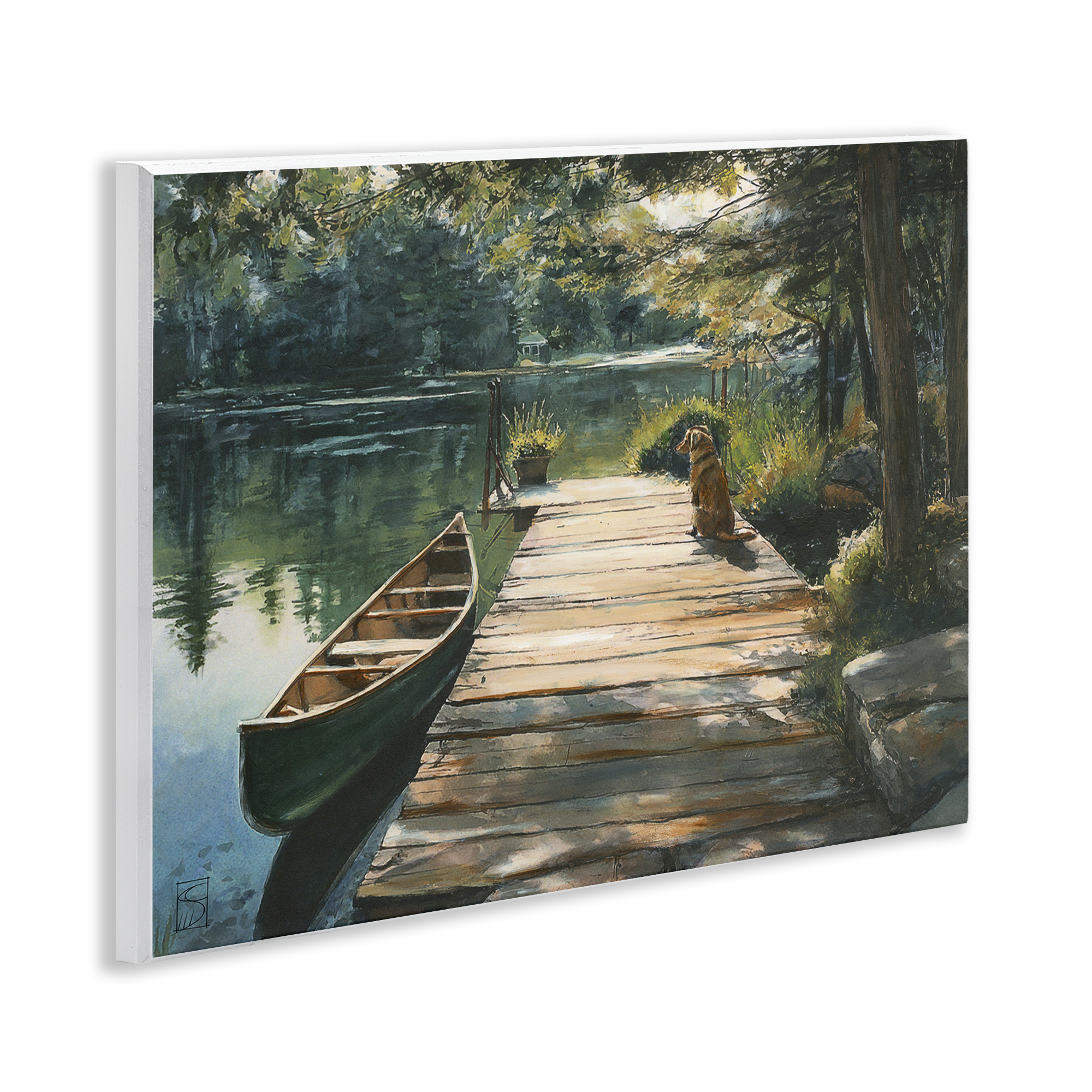 Lake Life Dog on Dock Wall Plaque Art, design by Sara Culpepper