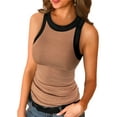 thumbnail image 1 of MAWCLOS Débardeurs pour Femmes T-Shirt Uni Sans Manches T-Shirt Basique d'Été à Col Rond Haut Noir Brun G, 1 of 2