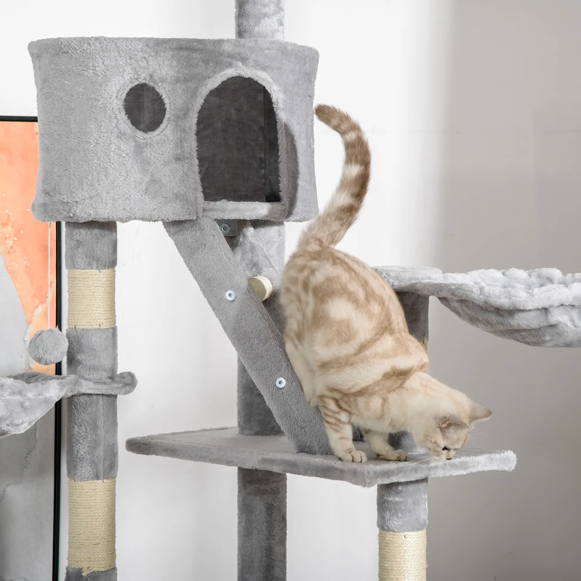 Zephypaws Cat Tree,94-103 Inches Floor to Ceiling Cat Tree-Adjustable Height, Tall Cat Climbing Tower for Cats Large Adult with Scratching Post,Cat Cando,Smoky Gray