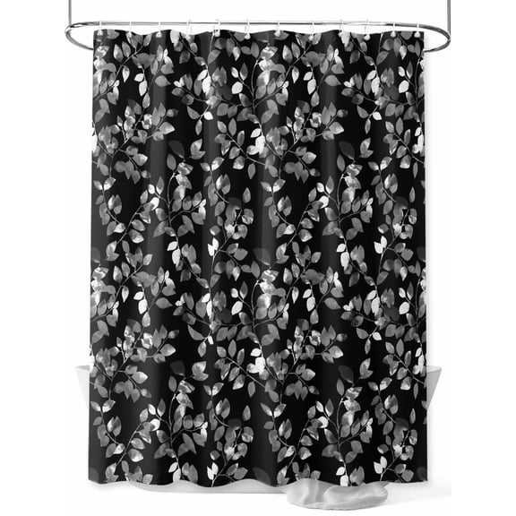 Boanket Polyester Fabric Black Botanical Shower Curtain, Pastoral Spring Floral Classic Black Waterproof Bathtub Curtain Bathroom Decor Set with Hooks 72 x 84 Inches,