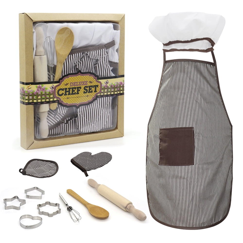 11 Pieces Apron Set Cute Apron with Chef Hat Baking Mould Kitchen Ware for Kids Girls Boys