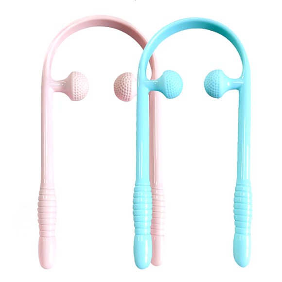 EeaseMX 2 masajeadores cervicales manuales multifuncionales, masajeador de cuello, bola de masaje para aliviar el dolor (rosa y azul)