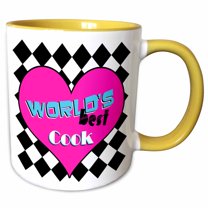 3drose, Worlds Best Cook - Pink, 11oz Two-tone Yellow Mug