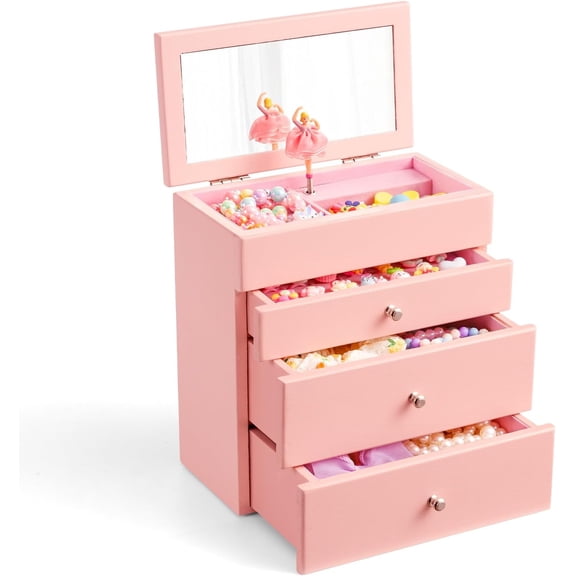 Musical Jewelry Box for Girls, Kids Jewelry Box with Spinning Dancer for Birthday Bedroom Decor, 4 Layer Girl Jewelry Gifts for Christmas New Year Children's Day ,Pink