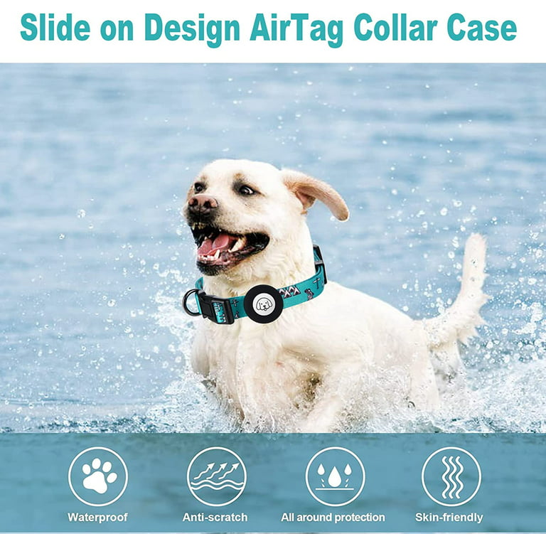Frusde Airtag Dog Collar Compatible with Apple Air Tag Adjustable Dog Collar  with Cute Patterns for Small Medium Large Pet Puppy-Blue 