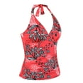 thumbnail image 6 of Mycoco Women's Halter Tankini Top Open Back V Neck Swim Top Tummy Control Bathing Suit Red Floral US10, 6 of 6