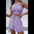 thumbnail image 4 of Conjuntos de Verano para Mujer, Conjunto Informal de 2 Piezas con Top Corto y Pantalones Cortos de Punto Gofre, Ropa de Dormir, , XL, 4 of 10