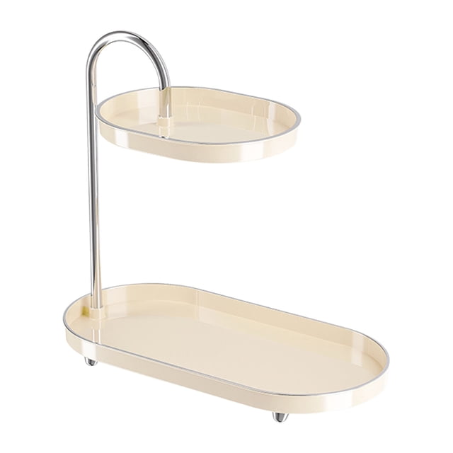 Storage Rack for Bathroom Living Room Desktop Countertop Organizing Rack 12.2 in x 12 in x 5.9 in Plastic and Chrome Metal Double Layer Elliptical Tray