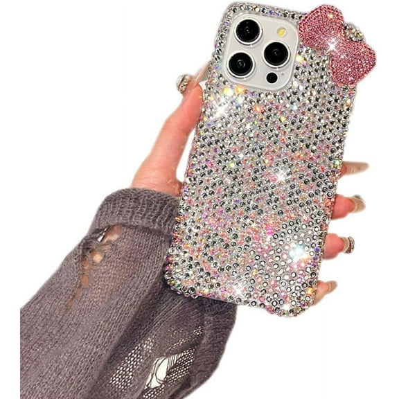 Compatible with iPhone 16 Pro Max Case Bling Diamond Glitter Rhinestone for Girls Women Cute Sparkly Shiny Gem 3D Bowknot Crystal Girly Luxury Fashion Clear Protective Phone Case