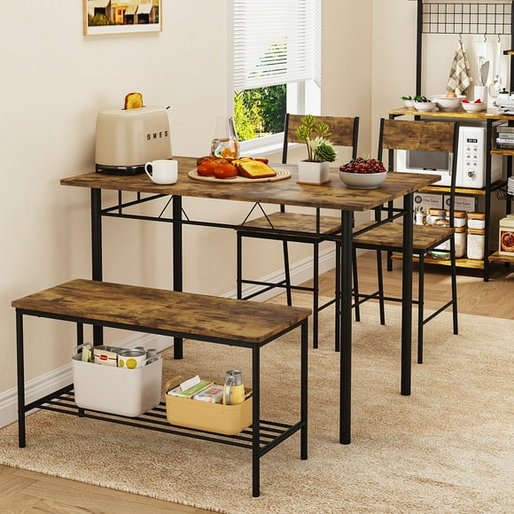 Juego de Comedor FurnitureR 4 Piezas: Mesa y 2 Sillas y Banco