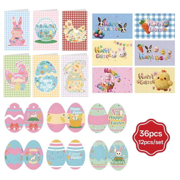 CCOCC 36 Sets Easter Greeting Cards,Bunny Easter Eggs Paper Card,Envelopes Included,Easter Cards Blessing Party Favor & Bouquet Decoration Card