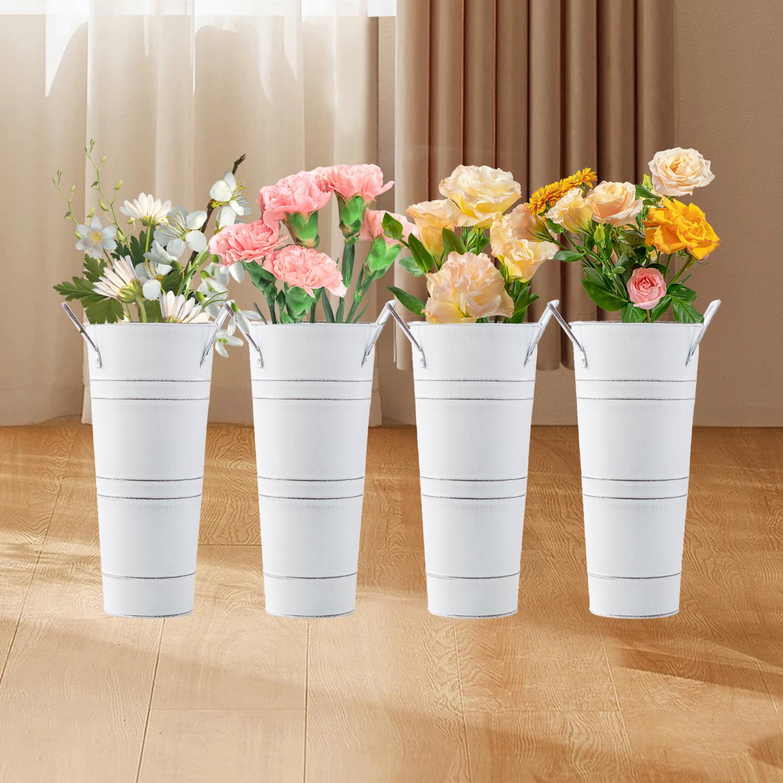 Baoblaze 4 Pieces French Floral Bucket Iron Flowerpot Umbrella Stand Holder Flower Bucket White