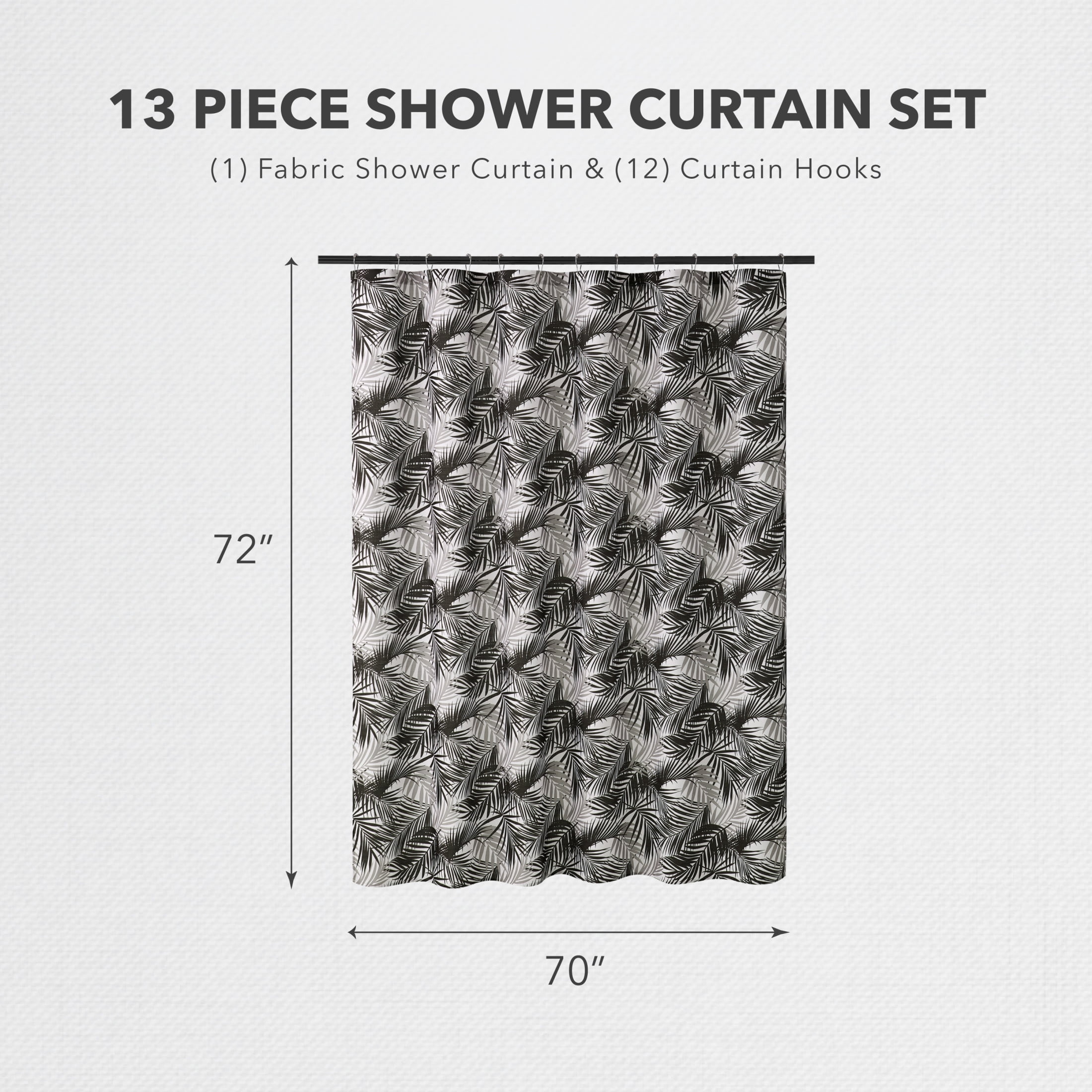 CHI Havana Palm Shower Curtain and Hooks Modern Washable 70" W x 72" L 13-Piece Set