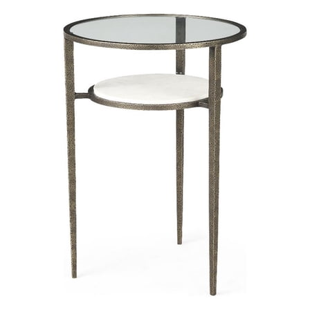 Felicity Glass Top Marble Shelf Gold Base End Table Side Table