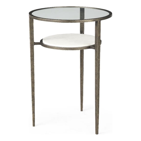 Felicity Glass Top Marble Shelf Gold Base End Table Side Table