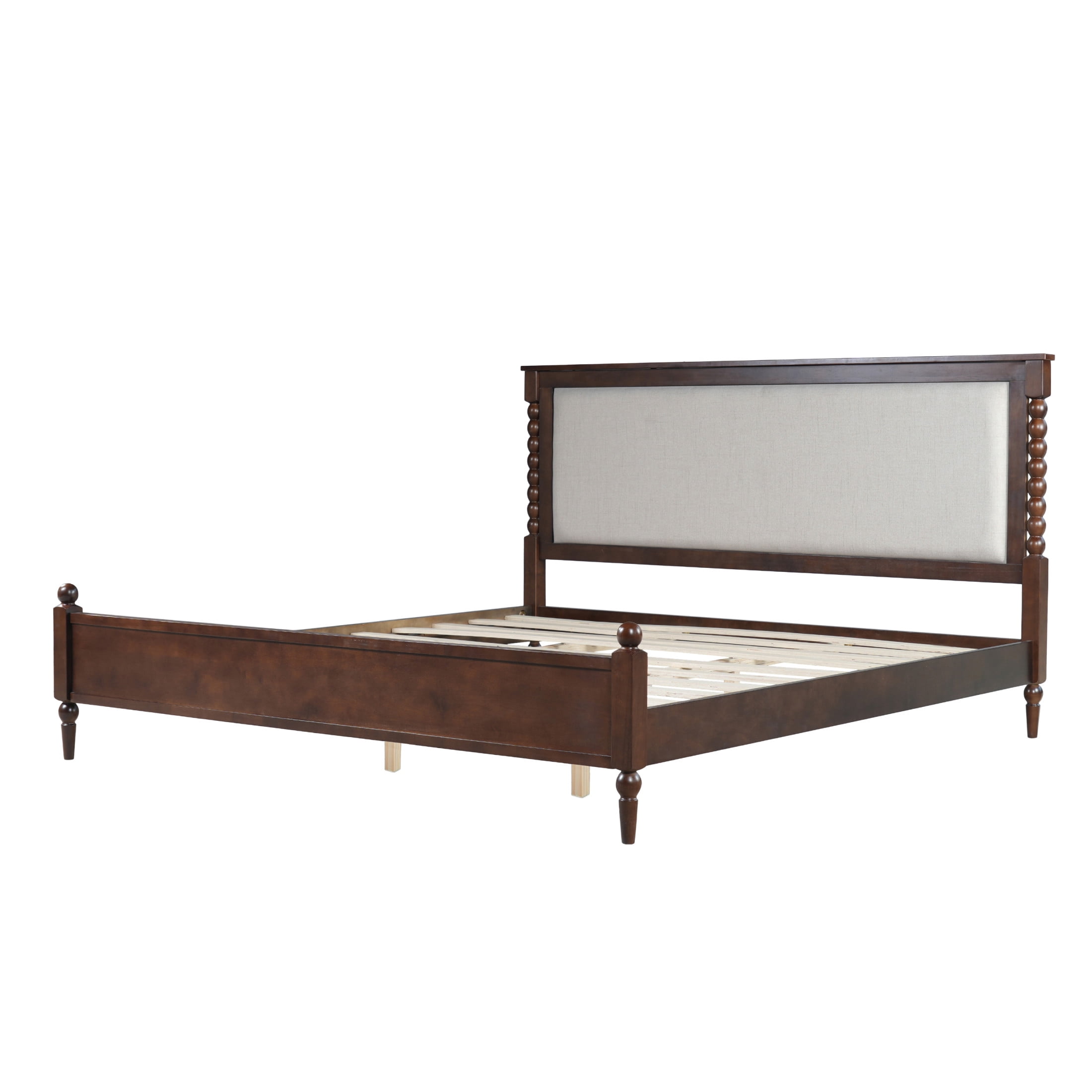 Christopher Knight Home Traditional Wood Bed Frame with Spindle Upholstered Headboard, King Size, Brown