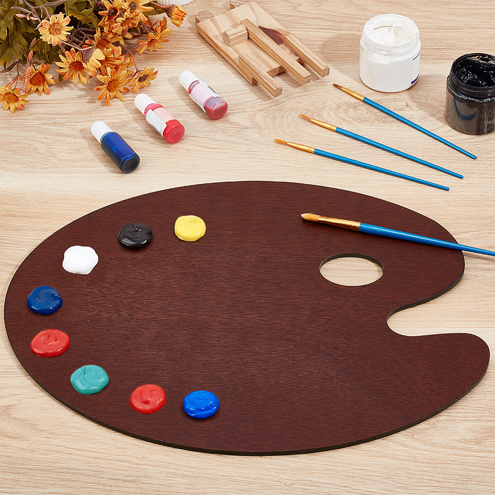 1Pc Wooden Oil Painting Palette Oval Coconut Brown 390x295x5mm DIY