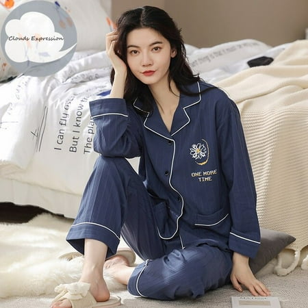 

QWZNDZGR Spring Autumn Brand Knitted Cotton Sleepwear Elegant Women Pajama Sets Sleep&Lounge Plaid Pajamas Women s Fashion Home Clothing