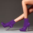 thumbnail image 2 of YDN Women Classic Platform Pointed Closed Toe Ankle Boots Stiletto High Heel Zippers Booties Party Daily Wear Shoes Size 7 Purple, 2 of 4