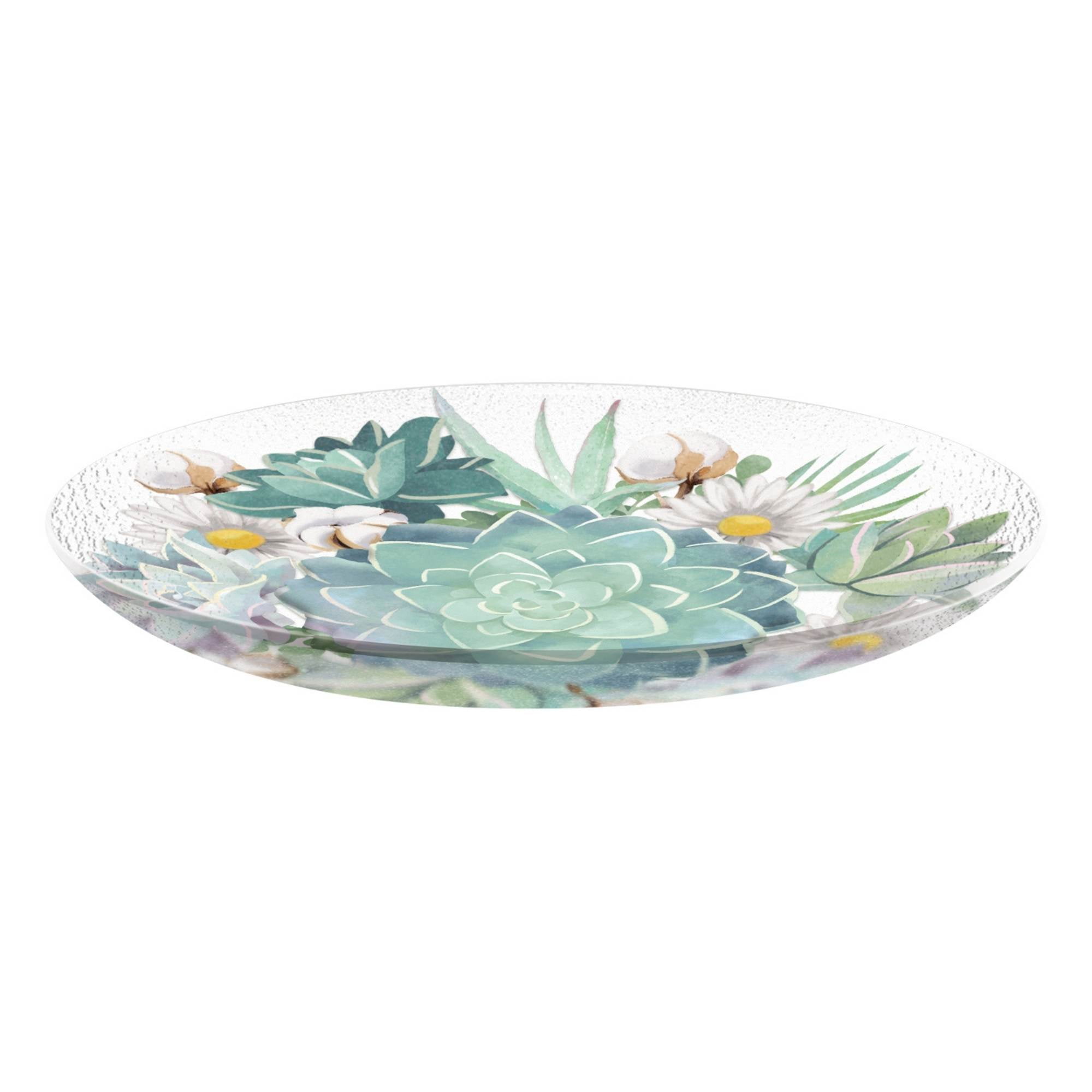Home & Garden Harvest Succulents Bird Bath Glass Castus Metal Stand 2Gb1210