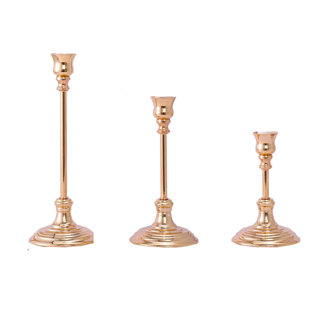 Candlestick Holders Taper Candle Holder 1 Sets(3 Pcs) Gold Candle