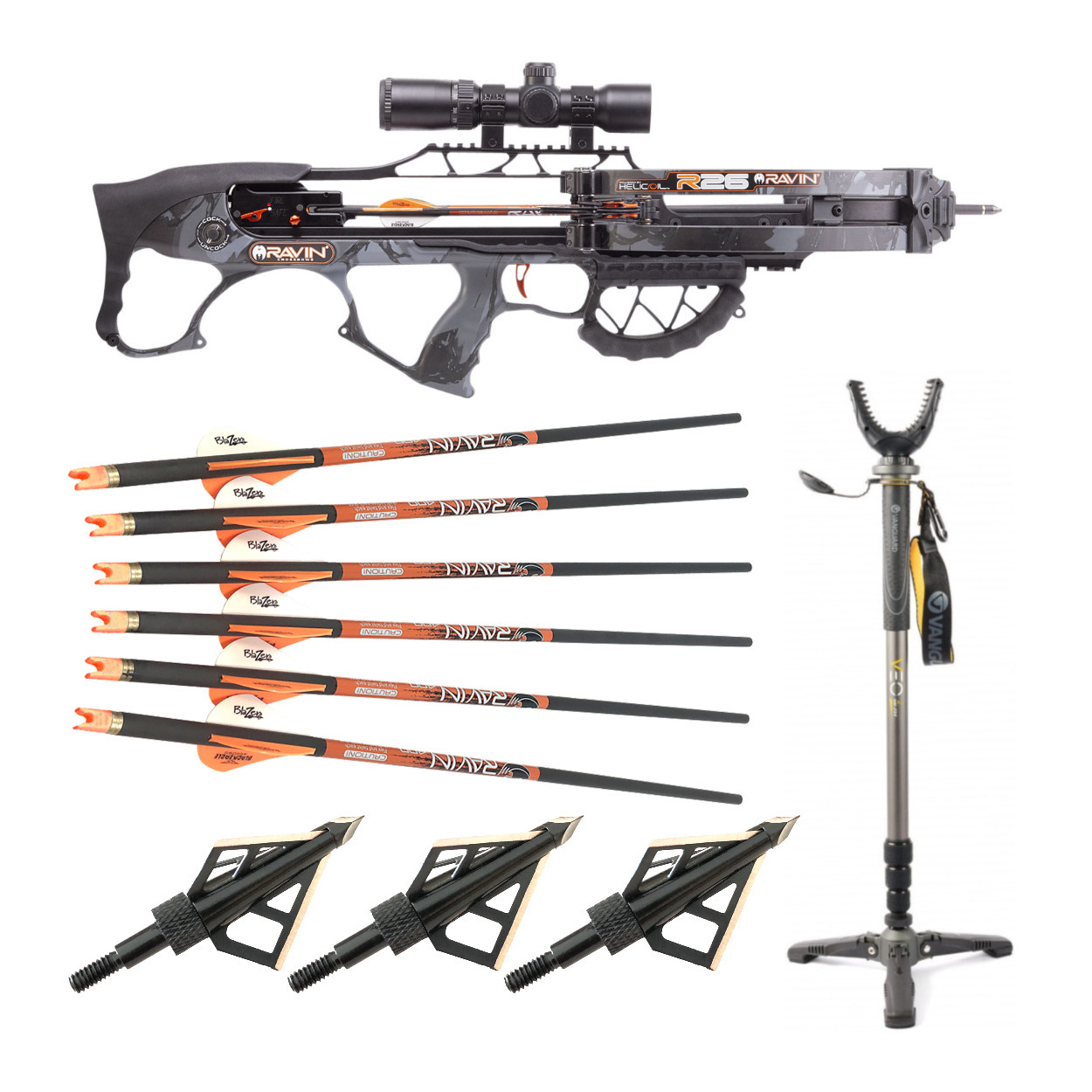 Ravin Crossbows 400 FPS R26 Crossbow (Dusk Camo) w/ Shooting Stick