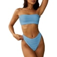 thumbnail image 2 of Women's Textured Bikini Swimsuit Two Piece Strapless Bandeau Cheeky Bathing Suits Sky Blue S, 2 of 4