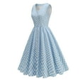 thumbnail image 2 of Jinhomg Vintage Swing Dress for Women Cute Plaid Print A-Line Pleated Dress Sleeveless Button V-Neck Midi Dresses 1950S Cocktail Party Prom Dress Blue S, 2 of 10