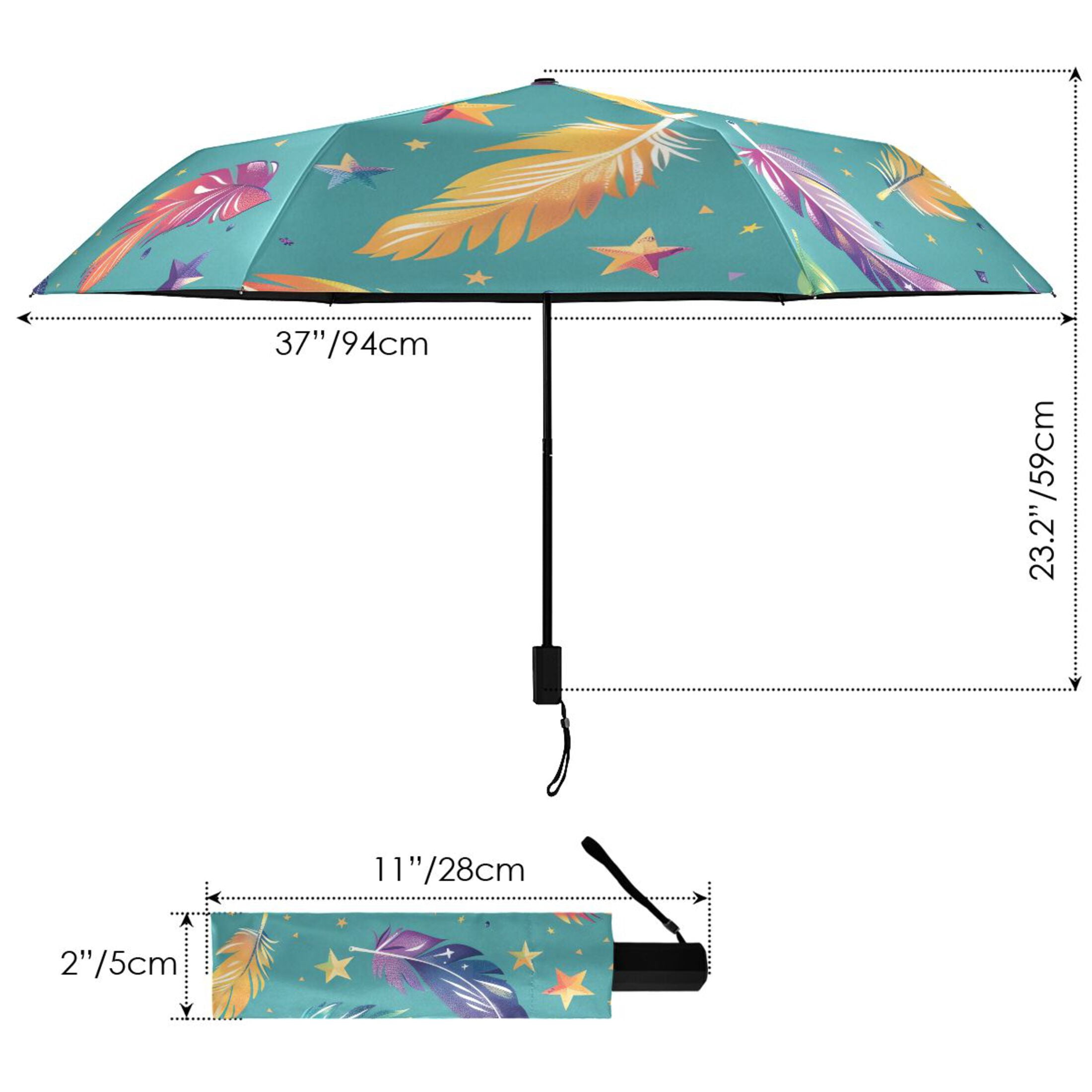 ALAZA Feathers Stars UPF 50+ Compact Folding Umbrella for Rain Travel Umbrella Packable