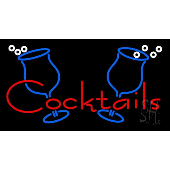 Cocktails With Two Glasses LED Neon Sign 20 x 37 - inches, Clear Edge Cut Acrylic Backing, with Dimmer - Bright and Premium built indoor LED Neon Sign for Bar decor.